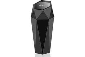 XUEQI Mini Car Plastic Metal Garbage Trash Can Small Car Little Bin Push Type Automotive Mini Garbage Can Waste Storage,Black