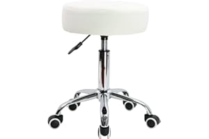 KKTONER Taboret barowy na kółkach, stołek roboczy, regulacja wysokości 51-67 cm, obrotowy, ze sztucznej