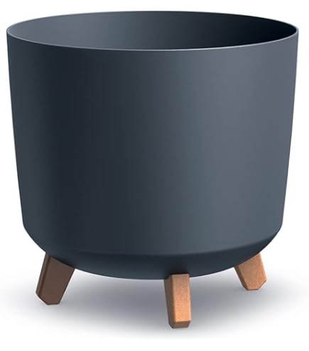 KADAX Bloempot, bloembak van kunststof, plantenbak voor bloemen, binnen en buiten, tuin, balkon, terras, huis, weerbestendig, rotan imitatie (36,5 cm hoogte, zwart