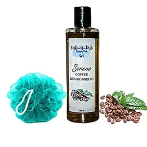 Rub a Dub Serene Coffee Body Wash Shower Gel With Loofah For Bathing Women Men - 100% Serene Coffee Essential Oil Body Wash Shower Gel - 250 ml