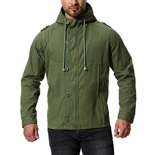 Preisvergleich Produktbild Onceal Mode Männer Trenchcoat Winter Lange Jacke mit Kapuze Military Baumwollmantel (XXL, Armeegrün)
