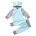 Produktbild URSING 2pcs Kleinkind Baby Junge Mädchen Kleider Set Brief gestreift gedruckt Kapuzenpullover Sweatshirt Sweatshirt Kapuzenpullover Tops+Sport Hosen Anzug Outfits babyausstattung (70cm, Blau)