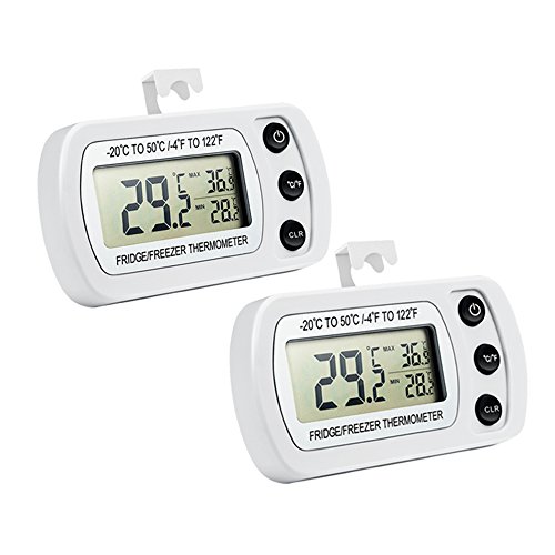 Oria Digital Khlschrank Thermometer, 2 Pack Gefrierschrank Thermometer mit Haken Leicht zu LCD-Display Lesen, Max/Min Funktion Perfekt fr Wohnhaus, Restaurants, Bars, Cafes, Eisschrank, etc.