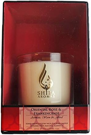 SHIFA AROMAS - LUXURY GLASS JAR CANDLE WITH WOODEN WICK - ORIENTAL ROSE &amp; FRANKINCENSE