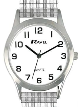 Ravel Damen-Armbanduhr, weißes Zifferblatt, elastisches Armband aus Stahl