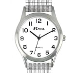 Ravel Damen-Armbanduhr, weißes Zifferblatt, elastisches Armband aus Stahl