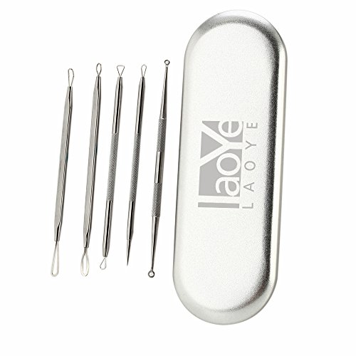 LAOYE Mitesserentferner Komedonenquetscher 5 Stücke Professionell doppelseitige Nagelhautschieber Pickel Komedone Akne Makel Blackhead Entferner Werkzeug für Nase Gesicht Haut Pflege Risikofrei Behandlung