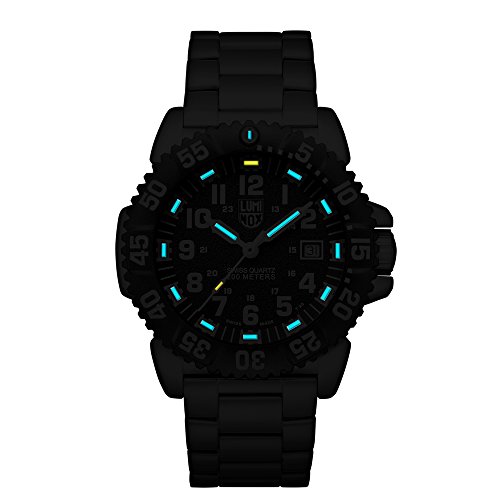 Luminox Navy SEAL Steel Colormark Men's Quartz watch with Black dial featuring LLT Luminox light Technology 44 millimeters Stainless Steel case and Silver Stainless Steel Bracelet XS.3152.NV