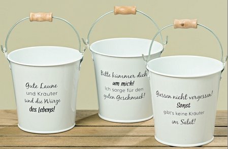 Kräutertöpfe mit Spruch 3er Set weiß verzinkt