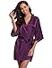 Produktbild Aibrou Damen Morgenmantel Satin Robe Nachtwäsche Bademantel Kimono Negligee Seidenrobe Schlafanzug Lang Violett XXL