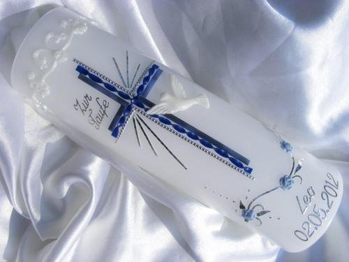 Taufkerze Kommunionkerze Junge Mädchen 250/70 mm T-52 inkl. Beschriftung