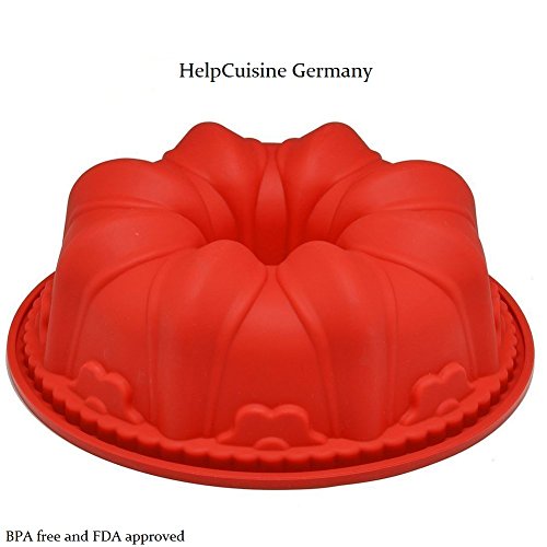 HelpCuisine Molde silicone-Molde Tarta, Molde de silicona para Tartas (Bundt Latas), Bandeja en forma de flor para roscones, ¡24 meses de garantia!
