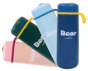 Toyshine Bear Hot and Cold Stainless Steel 304 Water Bottle for Kids, Double Walled Flask Metal Thermos, Spill Proof Lock Closure, BPA Free for School Home, Drinkware, 350 ML, Dark Blue