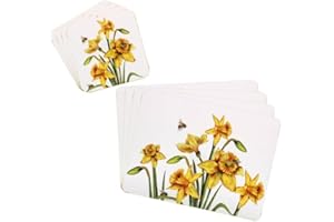 TAMERSGIFTS Sets of 4 Placemats with 4 Matching Coasters (Daffodil Placemats & Coasters Set)