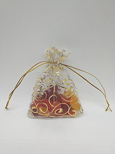 Danyoun 100PCS/set Gold Line Drawstring Sheer Organza Jewelry Pouches, Party Wedding Favor Gifts Bags, Luxury Jewelry Candy Gift Bags, Champagne Eyelash Pattern Drawstring Pouches