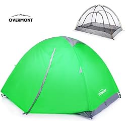 Overmont Tienda de campaña iglú familiar impermeable, 1-2 personas, 4 temporadas, 210*140*115cm, con doble capa y mosquitera, para camping picnic senderismo naranja/verde