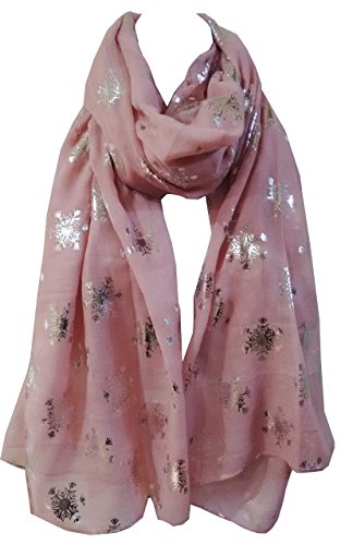 Snowflake Scarf Glitter Christmas Frozen Snow flakes Womens Large Gift for Her Scarves (Baby Pink)
