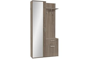 MINIO go for it ALEX - Mobile Ingresso Moderno, Larghezza 97cm, Guardaroba da Ingresso con uno Specchio, Mobili Ingresso Moderno con Appendiabiti, Armadio Ingresso con Scarpiera, Rovere tartufato
