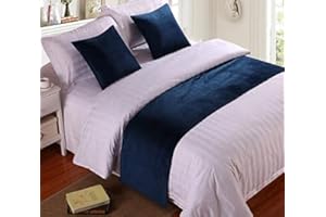 Zhiyuan Solid Velvet Hotel Bed Runner Home Decorative Bed Foot Scarf 50 x 210 cm, Dark Blue