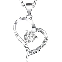 MARENJA-Regalo San Valentín Collar Mujer de Moda-Colgante Corazón Grabado "Te Amo" con Cajita Joyero con Rosa Preservada Eterna-Joya Chapada en Oro Blanco con Cristal