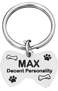 PETSAVIOUR Customized Pet ID Tag Personalize Black Engraved Name Collar Tag for Your Loving Pet Dog, Cat, Puppy, Horse 2mm Thick Stainless Steel Bow Tie Shape Small (30mm x 20mm)