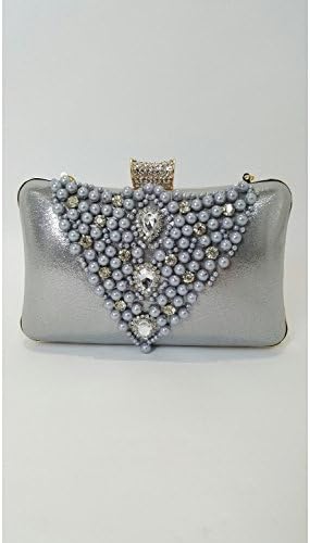 City Goddess London Crystal &amp; Pearl Evening Bag Silver JX0107