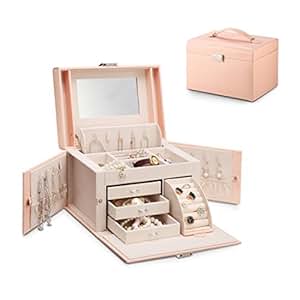 SONGMICS Scatola Portagioie A 2 Livelli, Porta Gioielli Con Maniglia Vassoio Rimovibile Effetto Fluttuante 205 X 24 X 11 Cm Idea Regalo Bianco Jbc165w01