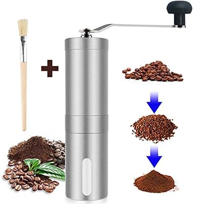 Smaier Moulin à Café Manuel, En Acier Brossé Inoxydable avec Meule Ajustable en Céramique,Broyeur en Céramique Coffee Grinder Taille Compacte Parfaite Pour la Maison, Le Bureau ou en Voyage