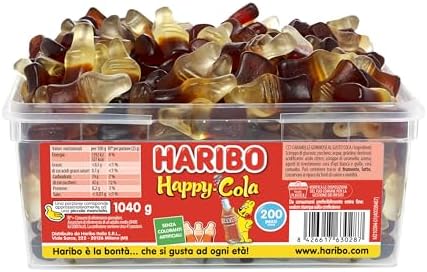 Haribo Happy Cola, Caramelle Gommose, Gusto Cola, Ideali per Feste e Dolci Momenti di Relax - Circa 200 Pezzi [1040gr]