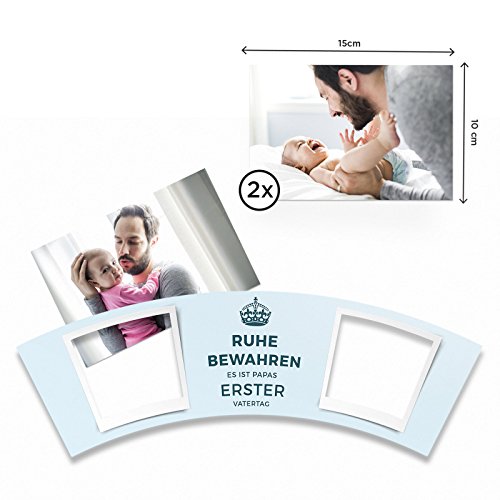 Blumentopf (ø16cm) | Geschenk zum ersten Vatertag mit Rahmen für zwei Baby Fotos (10x15cm) | Ruhe bewahren es ist Papas Erster Vatertag - 3