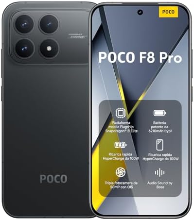 XIAOMI POCO F8 Pro, Smartphone 12+512 GB, Nero, Audio Sound by Bose