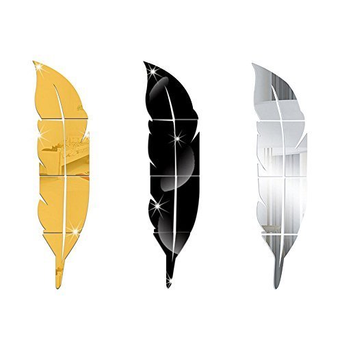 Anself Wandaufkleber Spiegel Feder Spiegel für Haus Dekoration 17*73 cm - 4