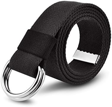 La Gracery Canvas Web Belt Military Style Double D-Ring Buckle 1.5" Wide 47" Long -  Black - 