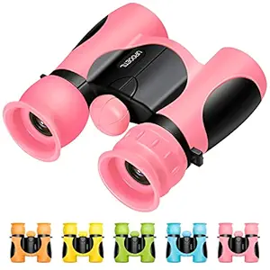 UPOOETIL Binoculars for Kids 8x21, Perfect Toy Gift for Boys and Girls Kids Binoculars for Bird Watching, Hiking, Camping, Travel, Spy Games, Nature Exploration(Pink)