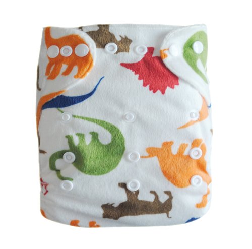 Alva Baby One Size Washable Reusable Minky Cloth Naappy for 6-33lbs Baby (Dinosaur) 1pcs+2 Liners M12-EU