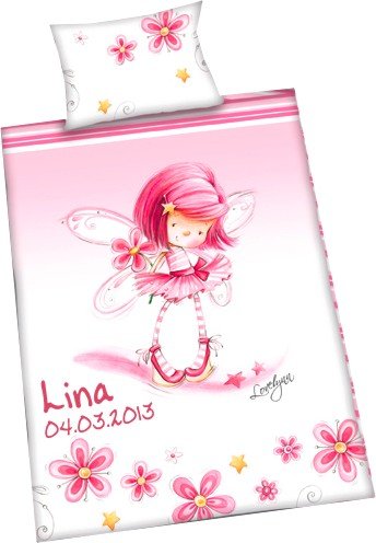 Personalised baby duvet cover lined pink Lovelyn-Motif with your desired name 100x135 cm