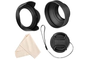 Veatree 77mm Lens Hood Set, Collapsible Rubber Lens Hood with Filter Thread + Reversible Tulip Flower Lens Hood + Center Pinch Lens Cap + Microfiber Lens Cleaning Cloth