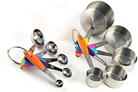 10 Pieces Measuring Cup and Spoon Set by TRUSTICLES - Colourful Solid Stainless Steel for Kitchen Cooking Baking with Silicone Handles for Dry and Liquid Ingredients