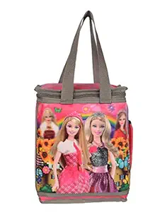 NK Bags Girls Polyester 3D Photo Barbie Lunch Bag (Pink)