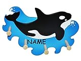 große Garderobe – “ Wal Orca Fisch “ – Holz mit 4 Haken – große stabile Wandgarderobe Garderobenhaken / Kindergarderobe Wandgarderobe Wandhaken Kleiderhaken für Kinderzimmer Jungen Mädchen - 3
