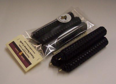 6 Rolled Beeswax Pillar Candles - BLACK - 2 Packs of Three Candles