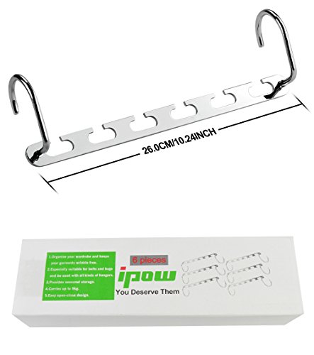 IPOW 6 Stück Metall platzsparende Raumsparbügel Kleiderbügelhalter Mehrfachkleiderbügel – Magic Kleiderbügel Garderobe Organizer – verchromt /silbern - 7