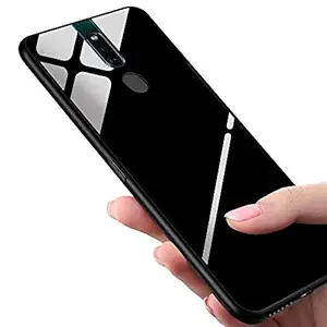 KYANDIVA Glass Backcover for Oppo F11 PRO,Shockproof Soft Edges TPU Full Protective|Toughened Luxurious Glass Back Compatible with Oppo F11 PRO_|Black