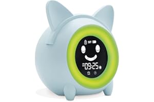 Metronic 477347 Reveil Enfant Educatif avec Veilleuse Indicateur Jour/Nuit - Horloge Digital - Affichage Temperature - 5 Sons d'Alarme pour Les Réveils du Matin - Bleu