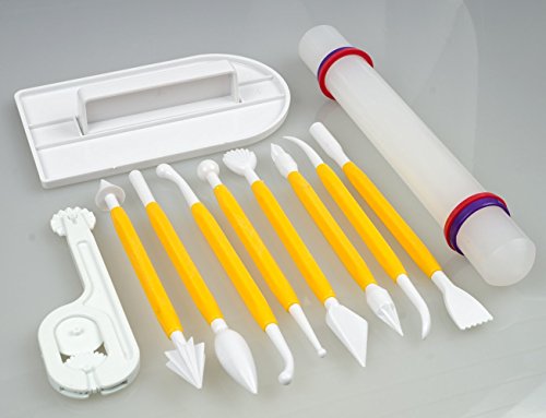 SUNJAS 11 Set Modellierwerkzeug Ausstecher Ausstechform Glätter Fondant Torten Kuchen Marzipan Süßigkeiten Backen Kit Deko - 3