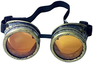HotService1 Vintage Steampunk Goggles Cyber Glasses Victorian Punk Style Welding Cosplay Gothic Goth Rustic Rivet Rave Orange Lens Goggles (Brass Frame Orange Lens)