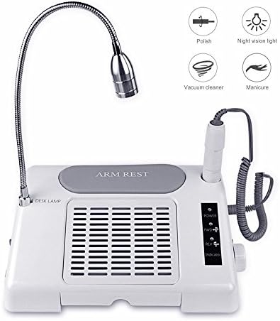 Nail Vacuum, 3 in 1 Multifunctional Salon Nail Art Equipment Tool Nail Art Drill Suction Dust Collector Machine with Desk Lamp 220V