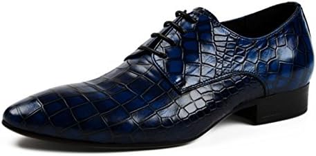 Men's Spring Autumn Fashion Black Low Top Casual Formal Derby Oxford Driving Leather Shoes Crocodile Pattern,Blue-27(CM)=10.62(inch)=EU43=8UK=label（44）