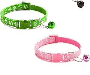 Litvibes Cat Collars Breakaway with Bell,Kitten and Small Dogs Soft Adjustable Collar Safe,Solid and Protection for Cats and Puppies,Cute Kitty Neckband with paw Print- Set of 2 (Pink & Light Green)