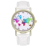 Sepbear Unisexuhr Casual Einfach Elegant Mode Analog Quarz Armbanduhr mit Weltkarte Muster Zifferblatt und Leder Armband Uhr